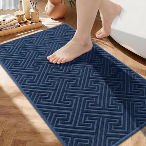YIHOUSE Navy Blue Bathroom Rugs 17"x32", Quick Dry Non Slip Bath Rug, Absorbent Machine Washable Thin Bath Mat for Restroom Floor Tub Laundry Room Home Decor - color: Navy Blue, size: 1'5" x 2'8" (Rectangular)