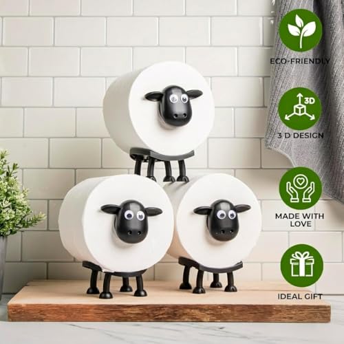 3 Pcs Black Sheeps Toilet Paper Holder NeteHon Ecorative Cute Sheep Toilet Tissue Storage Stand Unique Bathroom Decor & Fun Housewarming Gift