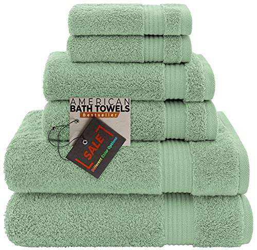 American Bath Towels 100% Cotton 6 Piece Turkish Towel Set, Ultra Soft Absorbent Bathroom Towels, 2 Bath Towel 2 Hand Towels 2 Washcloths, Sage Green - color: Sage Green, size: 6 Piece Towel Set XL