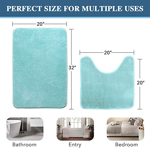 H.VERSAILTEX Bath Mat Set Flannel Velvety Luxury Extra Soft Absorbent Non Slip Bathroom/Bedroom Rugs (Curved Set 20"x 32" Plus 20"x 20"U, Eggshell Blue) - color: Eggshell Blue, size: 20" x 32" Plus 20" x 20" U