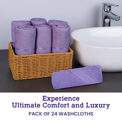 Casa Lino Face Towels & Body Wash Cloths for Showering - 100% Cotton Wash Cloths for Bathroom - Highly Absorbent & Quick Drying Washcloth Set - Cotton Washcloths 24 Pack (12" x 12") - (Purple) - color: Purple