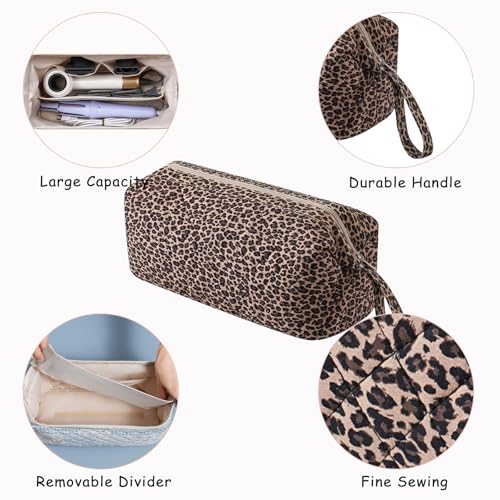 Large Quilted Hair Tools Travel Bag,Hair Styling Accessories Storage Case for Hair Dryer,Curling Iron,Flat Irons,Straightener and Attachments,Portable Organizer with Removable Dividers(15Leopard) - color: 15Leopard