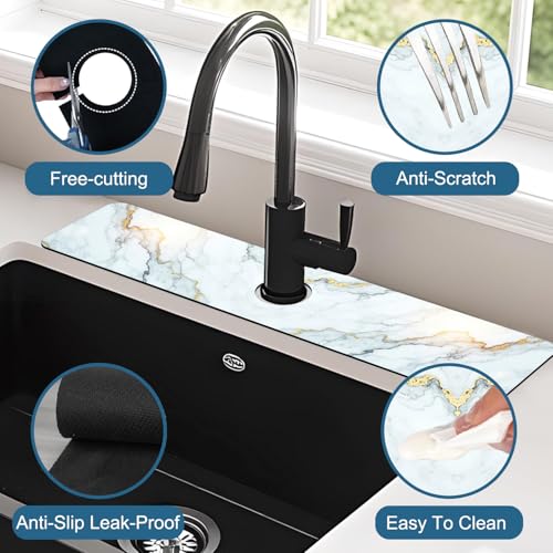 Faucet Mat for Kitchen Sink Absorbent Splash Guard Bathroom 23.5"X5.5" - size: 23.5" x 5.5"