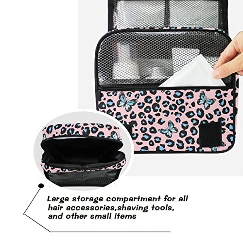 senya Hanging Travel Toiletry Bag Kit Makeup Case Cosmetics Organizer for Men Women - color: Blue Butterfly Leopard Print