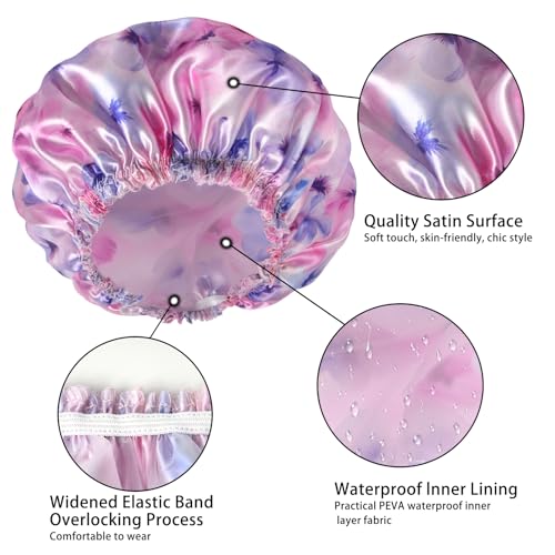 4 PCS Shower Caps for Women, 3D Printing Bath Caps, Double Layers Shower Cap Reusable Waterproof, Bathing Shower Caps, Environmental Protection Hair Bath Hat - Flower C - color: 3D Flower C 4 PCS/Set