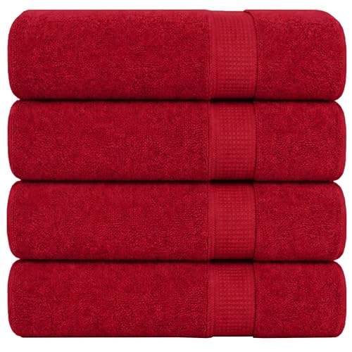 GOLD TEXTILES Premium Bath Towels Set (Pack of 4,27 x 54) 100% Ring-Spun Cotton Bathroom Towels for Hotel, Spa, Soft and Absorbent (27 x 54, Red - 4 Pcs) - color: Red, size: 4 Pack 27x54