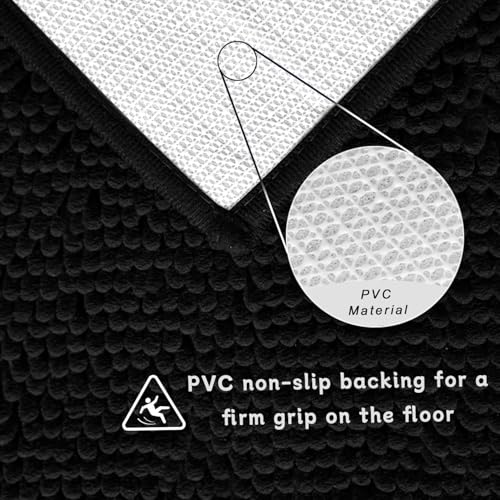Chenille Bath Rug Runner, Ultra Soft Absorbent Bathroom Mat, Non-Slip PVC Backing, Machine Washable, 59x20, Black - color: Black, size: 1'8" x 4'11" (59"x20")