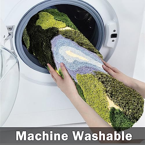 20x20 Inch Microfiber Toilet Moss Bath Mat, U Shaped Machine Washable Contour Bath Rugs for Toilet, Non Slip Extra Thick Soft Bath Rug Absorbent Water for Bathroom