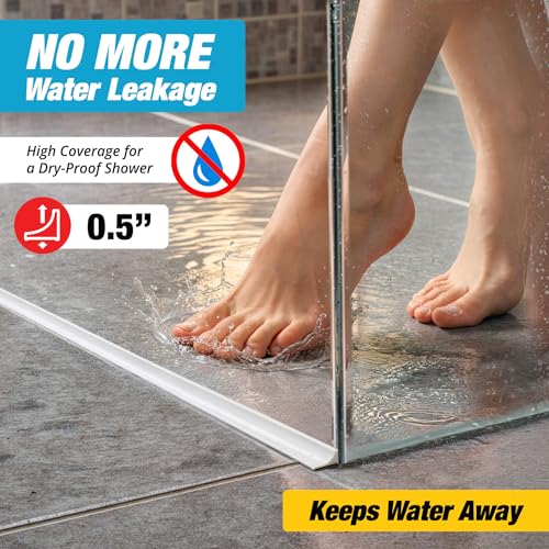 Shower Threshold Water Dam Barrier 67" - White Collapsible Walk in Shower Water Guard - Door Bottom Seal Strip Leak Guard by Hippo Dam - color: White, style: 67