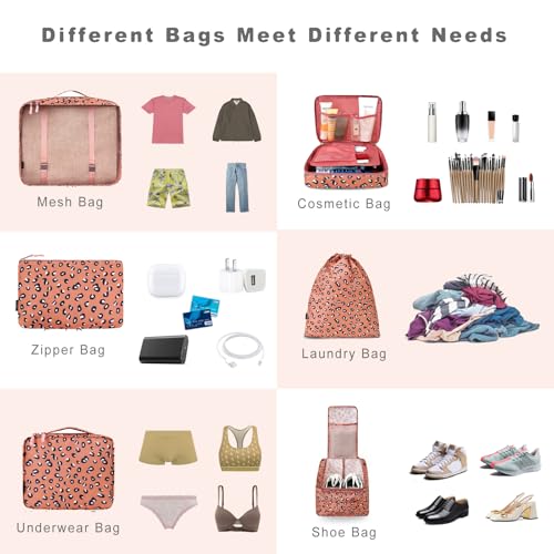 BAGAIL 8 Set Packing Cubes Luggage Packing Organizers for Travel Accessories-Pink Leopard - color: Pink Leopard, size: 8 Set
