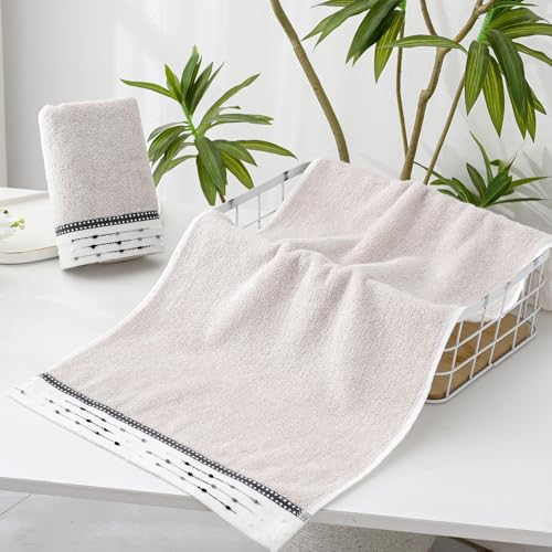 YiLUOMO Beige Hand Towels Tiny Furball Decorative Design Super Soft 100% Terry Cotton Highly Absorbent Hand Towel Set of 2 Everyday Use for Home Bathroom 13 x 29 Inch - color: Beige