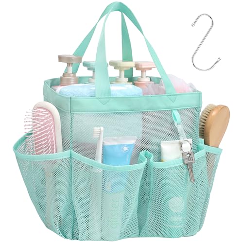 Mesh Shower Caddy Portable - 8 Pockets, S-Hook, Shower Bag for Dorm Camping | 2-Handle, Quick-Dry, Hanging Toiletry Organizer, College Dorm Room Essentials for Girls, Gym, Travel & Bathroom, Sage Green - color: Sage Green, size: L (Classic Dorm Caddy)