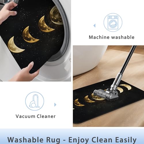 Celestial Moon Phases Bathroom Mat,Non-Slip Rubber Backing Thin Low-Profile Bath Rug,Easy-Clean Bathroom Floor Mat for Shower,Bathtub,Kitchen,or Entryway - color: Celestial Moon Phases