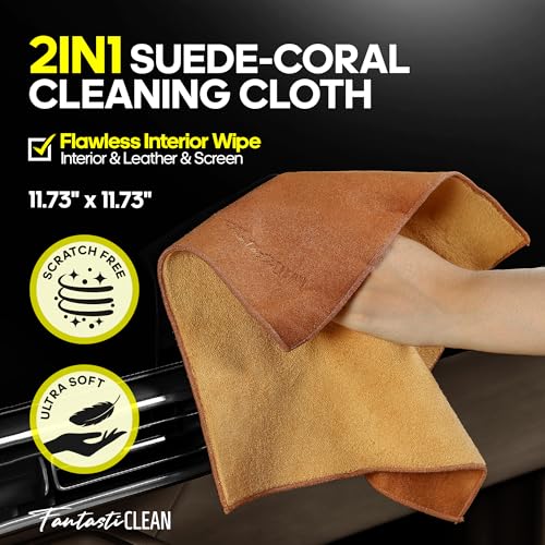Fantasticlean 9PC Car Detailing Kit，Boars Hair Brush，Horse Hair Bristle，Suede-Coral Cloth，Car Dust Brush，Microfiber Towel & Applicator，Scratch-Free & Ultra-Soft for Leather, Seats & Interior Cleaning - size: IT-ACS04-NT