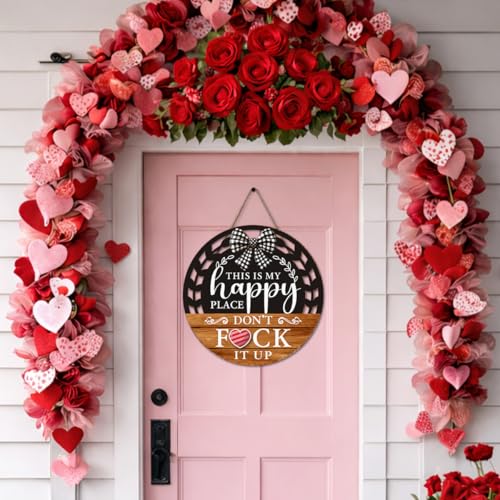 Interchangeable Seasonal Happy Place Hanging Sign - Farmhouse Backyard Door Decoration for Spring All Seasons Holidays - Rustic Round Wood Wreaths with 12 Icons(Orange) - color: HAPPYorange
