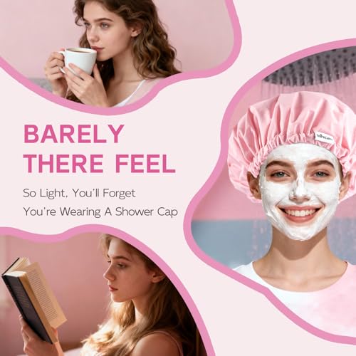 Years Calm Shower Cap for Women Waterproof Reusable – 27g Ultra Lightweight Double-Layer Shower Bonnet, Secure Fit for Long, Curly Hair, Travel & Spa (Pink) - color: Pink