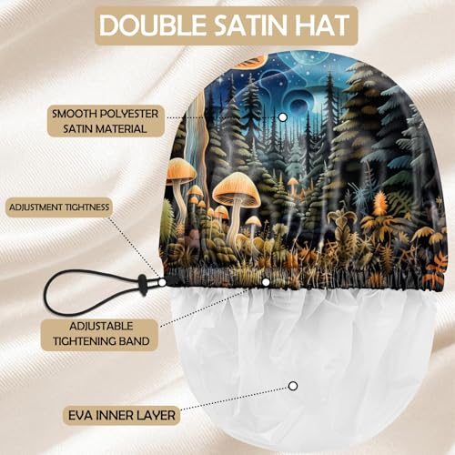 Shower Cap Adjustable Waterproof Double Layer Elastic Reusable Hair Bath Cap Cute Aesthetic for Women Girls-Blue Mushroom - color: R15-Blue Mushroom