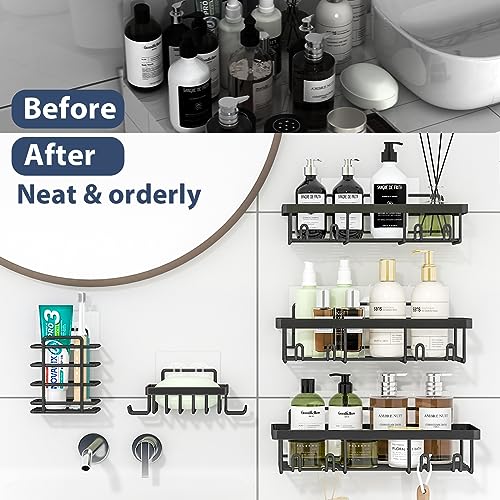 Liuoud 5 Pack Shower Caddy Organizer Rack Shelf for Inside Shower, Adhesive Bathroom Wall Storage Basket Rustproof Stainless Steel Shampoo Holder, Bathroom Accessory Decor Set, Black. - color: Black