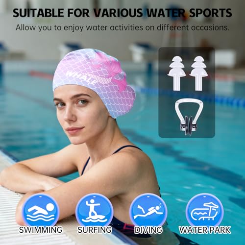 WHALE Extra Large Swim Cap Designed for Men and Women with Thick, Long Hair, Hair Extensions Or Afro-Textured Hair Long-Hair Swim Cap Highly Waterproof to Keep Hair Dry - color: Dreamlike Mermaid