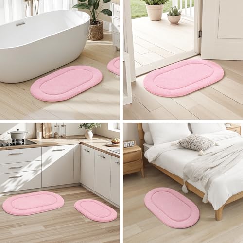HOMEIDEAS Bathroom Rugs Sets 2 Piece, Soft Bathroom Mats and Absorbent Microfiber Machine Washable Bath Mats for Shower Room, Bathtub, Kitchen (20" x 32" + 16" x 24", Pink) - color: Pink
