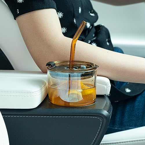 BLUEPOLAR 13oz/400ml Glass Tumbler Water Cup with Straw and Lid, Sealed Carry on for Coffee, Iced Tea, Thick Wall Insulated Amber 2-Pack - color: Amber-2Pack