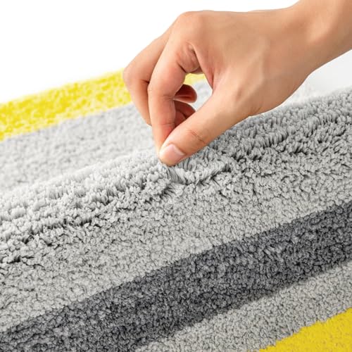 MIULEE Yellow Grey Bathroom Rug 16 * 48 Inch, Soft Thick Microfiber Striped Bath Mat, Non Slip Fluffy Plush Machine Washable Quick Dry for Bathroom Decor, Floor Tub and Shower - size: 16”x48”