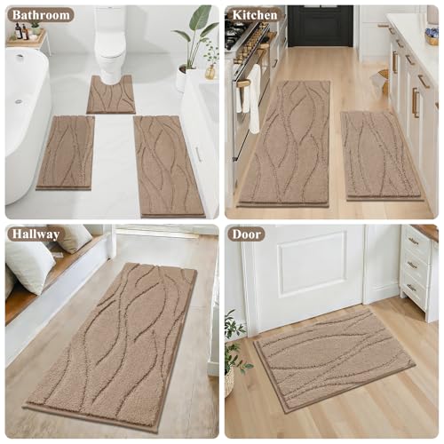 Bsmathom Bathroom Rugs Sets 3 Piece, Soft Non Slip Microfiber Bath Mat and U-Shaped Contour Toilet Rug, Machine Washable Absorbent Shaggy Bathroom Set, Brown - color: Brown