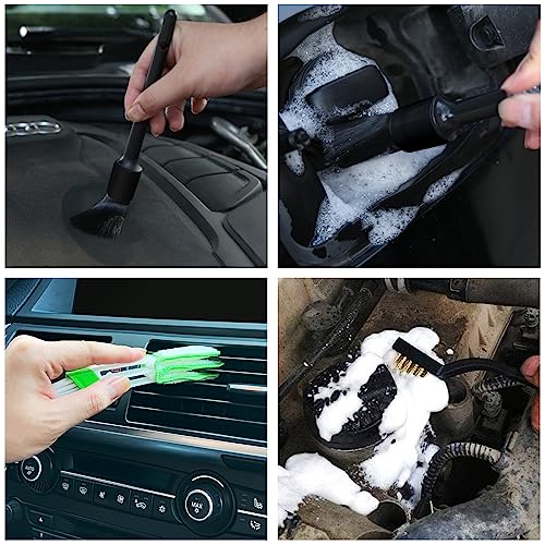 HMPLL 10pcs Detailing Brush Set, Multi-Purpose Car Detailing Brushes for Cleaning Car Interior, Exterior, Engine, Leather, Including 5 car Cleaning Brush, 3 Wire Brush, 2 Air Vent Brush,Black - color: black-10pcs