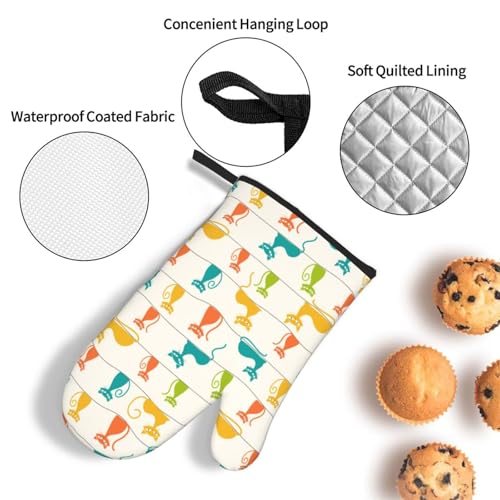 Mid Century Modern Cats Oven Mitts and Pot Holders Set Heat Resistant Cute Oven Gloves for BBQ Baking Grilling Cooks Kitchen Decor 3 Piece - color: Modern Cats