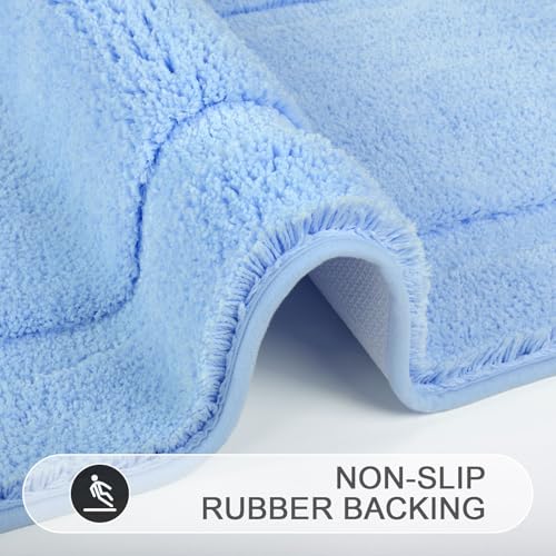 SHACOS Microfiber Bathroom Rugs Set of 3 with Toilet Lid Cover Non Slip | Washable Bath Mat Absorbent Bathroom Carpet 16"x24"+U Shape Toilet Rug 20"x24"+Toilet Lid Cover 19"x21", Light Blue - color: Light Blue, size: 16"x24"+U-Shape 20"x24"+Lid Cover 19"x