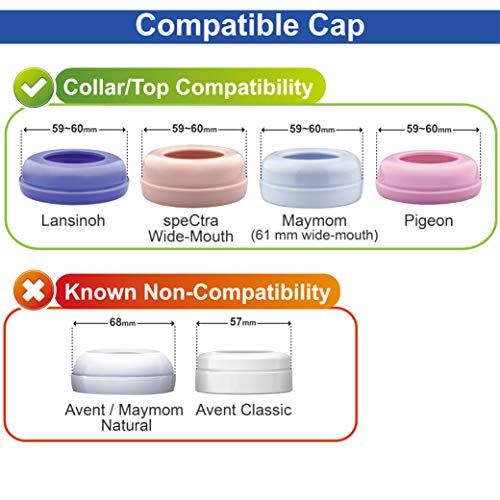 Maymom Dome Caps for Lansinoh Spectra Pigeon Wide-Mouth Collar Ring Compatible with Lansinoh Bottle Top Bottle Lid, 6pcs - color: Dome Cap