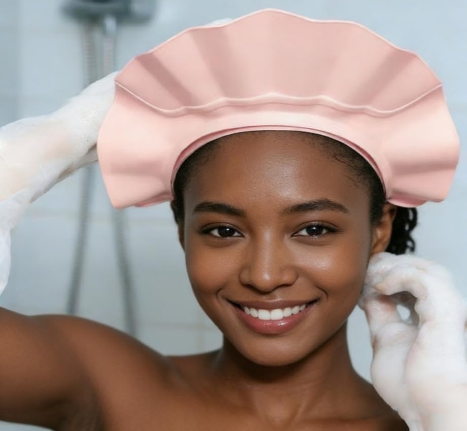 Shampoo Cap Shield Adjustable Waterproof Soft BPA Free Shower Cap Head Ear Eye Stretchable Hair Washing Shield for Hair Washing, Soft Eye & Ear Protection for Whole Family gifts