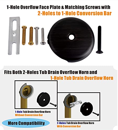 Bronze Universal Tub Drain Tip Toe Tub Conversion Kit Assembly, Artiwell EZ Installation Bathtub Drain Replacement Trim Kit with 1-Hole Overflow Face Plate and Pop-Up Tub Stopper,Oil Rubbed Bronze - color: Oil Rubbed Bronze
