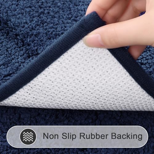 SHACOS Navy Blue Bathroom Rugs Sets 3 Piece Bath Mat U Shaped Toilet Rug | 20x32+ 16x24+ 20x24, Soft Fluffy Microfiber Bath Rugs Set, Non Slip Washable Absorbent Bathroom Floor Mats Carpet Shower Rug - color: Navy Blue, size: 16"x24"+ 20"x32"+U Shape 20"x