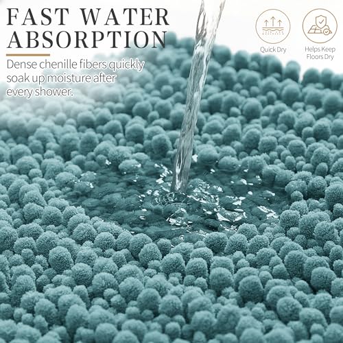 Yimobra Bathroom Rugs Non Slip Washable 24x17 Inch - Ultra Soft Absorbent Chenille Bath Mat, Quick Dry Shaggy Floor Carpet for Tub Shower, Teal Blue Home Decor Accessories - color: Teal Blue, size: 24" X 17"