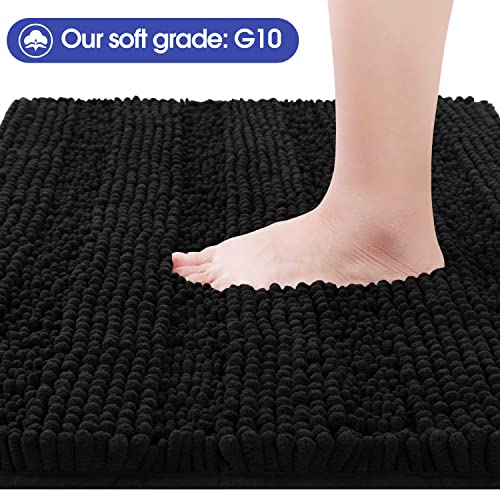 ACCUMTEK Striped Black Toilet Bathroom Rug Mat Set 2 piece Rug Ultra Soft, Non Slip Chenille Bath Rugs, Absorbent Plush Shaggy Bath Mats for Bathroom, Bedroom, Kitchen, Shower, Tub - color: Black, size: U Shape 2'x1'8"+4'x1'8"