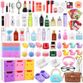 DIYDEC 92Pcs Dollhouse Mini Jewelry Storage Case Cosmetic Hand Bag Miniature Bathroom Accessories with Makeup Set Towel Cosmetic Toothbrush Shampoo Glasses Slippers Earphones Doll Backpack Micro Scene - color: Dollhouse Cosmetic Case