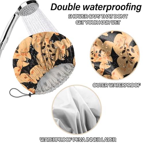 2 PCS Shower Cap Reusable Waterproof Double Layers Hair Caps Shower Bath Adjustable Elastic Hat for Women Girls Cute Aesthetic-Flower Bat - color: AI13-Flower Bat