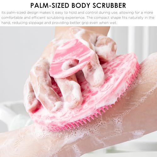 INNERNEED Food-Grade Silicone Body Scrubber Gentle Cleansing Brush with Exfoliating Net Sponge Bath Scrubbing Washcloth Case, More Hygienic and Well Lather (Pink Set) - color: (Set4) Pinkset