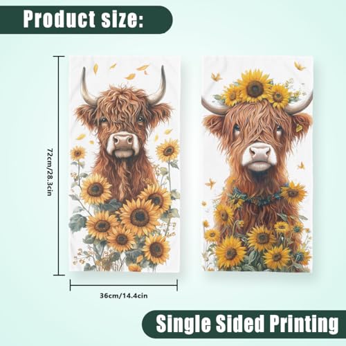 Highland Cattle Bath Hand Towels Set of 2 Absorbent Farmhouse Farm Sunflowers Decorative Hand Towels Set for Bathroom Gym Hotel Spa Bathroom Hand Towels Gifts for Women Man 14"x28" - color: Highland Cattle