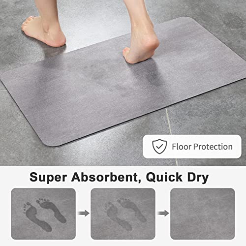 17''x29.5''Stiio Bath Mats for Bathroom, Super Absorbent Quick drying, Rubber Non Slip Thin Bathroom Rugs Fit Under Door, Easy Clean Washable Shower Mat for Bathtub, Sink, 17x29.5 in Grey - color: Grey, size: 1'5" x 2'5" (Rectangular)