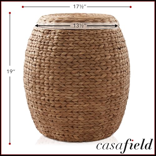Casafield Round Storage Basket with Lid - Cinnamon, Handwoven Water Hyacinth Organizer for Laundry, Blankets, Plants, Bedroom, Living Room, Office - color: Cinnamon