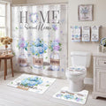 Haull 7 Pcs Blue Hydrangea Shower Curtain Sets Home Sweet Home Bathroom Set with Shower Curtain and Non Slip Rugs Toilet Lid Cover Bath Mat Floral Towels for Farmhouse Country Summer Bathroom Decor - style: Blue Hydrangea