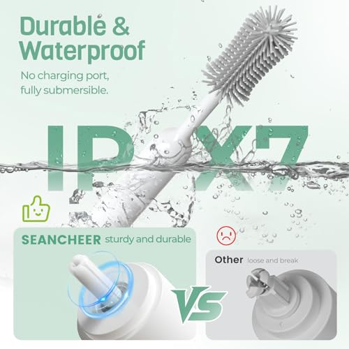 SEANCHEER S02 Electric Bottle Brush Set, Portable Baby Bottle Brush Cleaner, AA Battery-Powered & IPX7 Waterproof, with Silicone Bottle/Nipple/Straw Brush, for Home & Travel (Gray) - color: White-gray