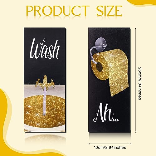 Chinco 4 Pcs Women Funny Wall Art Bathroom Decor 9.84 x 3.94 x 0.2 Inch Glam Bathroom Wall Decor Modern Women Funny Bath Wood Hanging Decoration for Home (Gold) - color: Gold