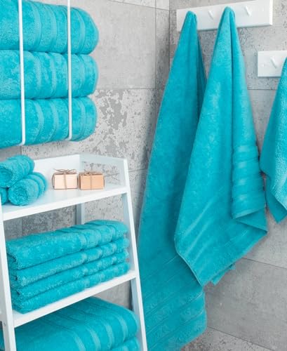 American Soft Linen 100% Cotton Luxury Turkish Towels, 4 PC Bath Towel Set | Soft Absorbent Quick Dry OEKO Tex Standard 100 Certificated Durable Machine Washable Breathable Premium Hotel Quality - color: Aqua Blue, size: 4 PC (27"x54")