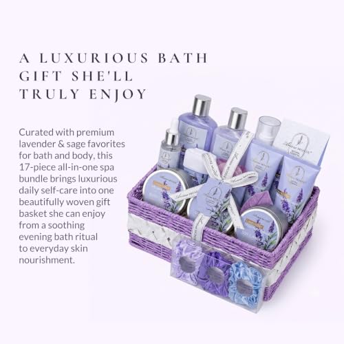 Spa Gifts for Women Bath and Body Lavender Gift Set, Spa Gift Basket for Self Care, Relaxing Bath Sets for Mom, Grandma, Girlfriend, Sister, Friends, Gifts for Women