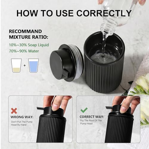 KASUNTING Matte Black Foaming Soap Dispenser, Ribbed Glass Foam Hand Soap Dispenser for Bathroom, 11 Fl Oz Refillable Foaming Bottle with Black Pump, Modern Dish Soap Foam Dispenser - color: Black Bottle+ Black Pump, size: Foam-1 Pack
