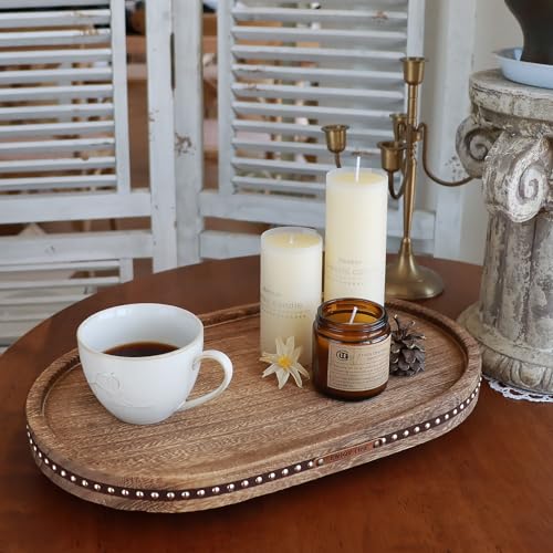 Decor Decorative Round Tray 11.81in for Home Decor for Coffee Table Farmhouse Kitchen Table Living Room Bathroom Centerpiece Tray Decor Oval Rustic - color: Oval Rustic