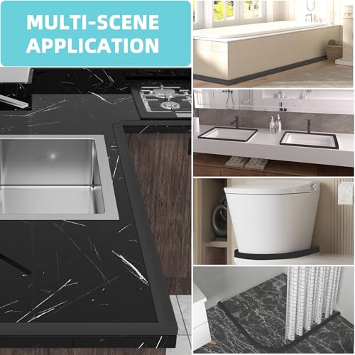 Shower Threshold Water Dam,Walk in Shower Water Guard, Shower Dam Water Barrier Bathroom Sink Splash for Dry And Wet Separation Caulk Seal Strip Edge Trim (39Inch, Black) - color: Black, style: 39Inch